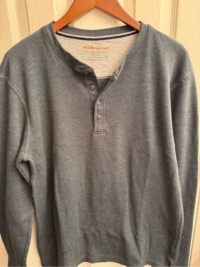 Weatherproof Navy Henley Shirt with Orange Logo